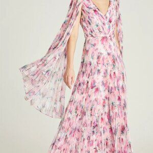 $1295 NWT THEIA Melinda Lurex Chiffon Pleated V-Neck Gown Silk Blend 4